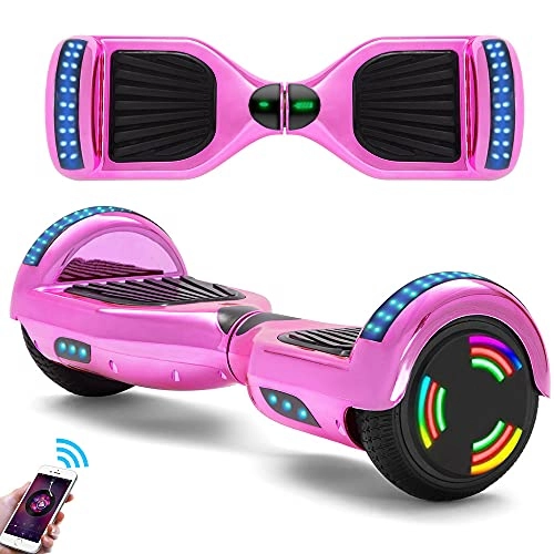 Self Balancing Segway : Hoverboard Bluetooth Pink Chrome 6.5 Inch Self-Balancing Electric Scooters Bluetooth LED Lights 500W Motor Smart Skateboard With UK Charger And Key