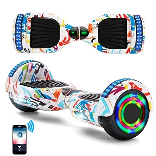 Self Balancing Segway : Hoverboard Graffiti 6.5 Inch Kids Self-Balancing Electric Scooters LED Wheels Lights 500W Motor Smart Skateboard With UK Charger And Key