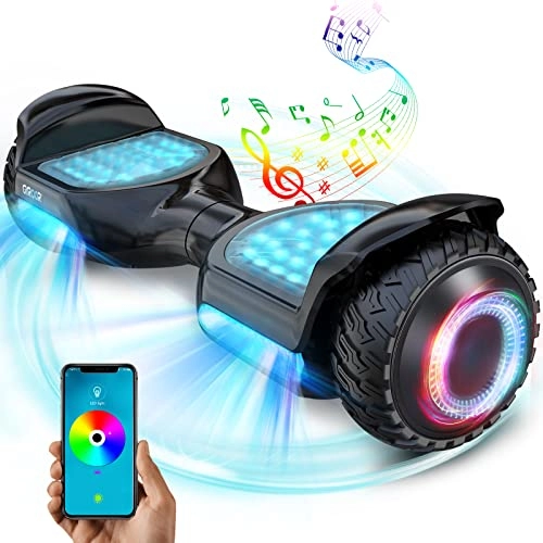 Self Balancing Segway : Hoverboards, Gyroor 6.5 inch 250W All Terrain Offroad Hoverboard for Kids Adults with Bluetooth Speaker and APP Control, Sunflower Shape LED Light Wheel, Front Light and Pedal, Christmas Birthday Gift