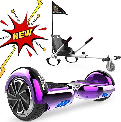 Self Balancing Segway : Mega Motion 6.5'' Hoverboard Self Balanced Electric Scooter Led Light built in Bluetooth Speakers With Hoverkart For Kids Super Gifts(Purple+White Hoverkart)