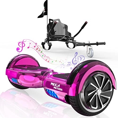 Self Balancing Segway : Mega Motion Hoverboards with go kart, Hoverboards with seat, Self Balance Scooter with Hoverkart 6.5 Inches Hoverboard for kids, with Bluetooth Speaker and LED Lights, Gift for Adult and Kids