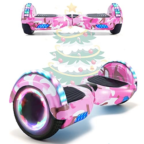 Self Balancing Segway : MJK 6.5'' Hoverboard Self Balancing Electric Scooter Off Road Electric Scooter Segway with Bluetooth, UK Charger and LED Lights for Kids and Adults (Camouflage Pink)