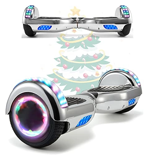 Self Balancing Segway : MJK 6.5'' Hoverboard Self Balancing Electric Scooter Off Road Electric Scooter Segway with Bluetooth, UK Charger and LED Lights for Kids and Adults (Chrome Silver)