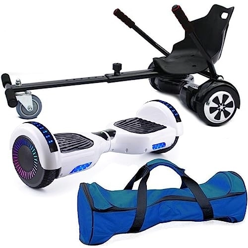 Self Balancing Segway : Nero Sport Bluetooth 6.5" Hover Scooter Board Self Balance with Hoverkart Go-Kart attachment bundle combo - Includes carry bag and remote key (White)