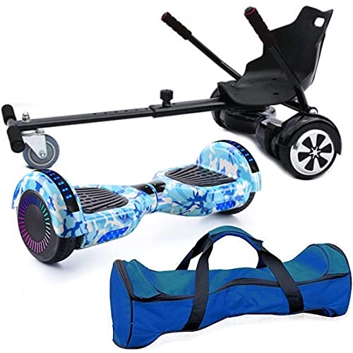 Self Balancing Segway : Nero Sport Bluetooth 6.5" Hover Scooter Board Self Balance with Hoverkart Go-Kart attachment bundle combo - Includes carry bag (CamoBlue)