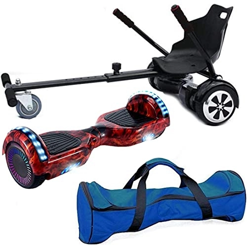 Self Balancing Segway : Nero Sport Bluetooth 6.5" Hover Scooter Board Self Balance with Hoverkart Go-Kart attachment bundle combo - Includes carry bag (Flame)