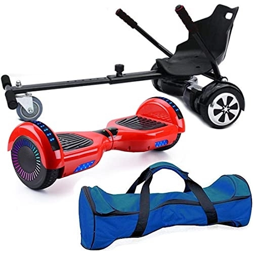 Self Balancing Segway : Nero Sport Bluetooth 6.5" Hover Scooter Board Self Balance with Hoverkart Go-Kart attachment bundle combo - Includes carry bag (Red)