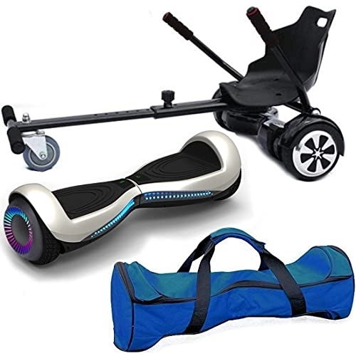 Self Balancing Segway : Nero Sport Chic Bluetooth 6.5" Hover Scooter Board Self Balance with Hoverkart Go-Kart attachment bundle combo - Includes carry bag (White)