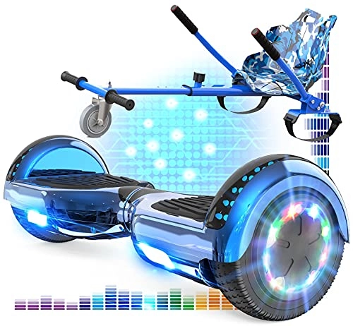 Self Balancing Segway : RCB Hoverboards and kart bundle for kids Segways with hoverkart set Electric scooter skateboard with bluetooth scooter bluetooth and LED lights Solid seat and toy for children. (Blue+Army Blue)