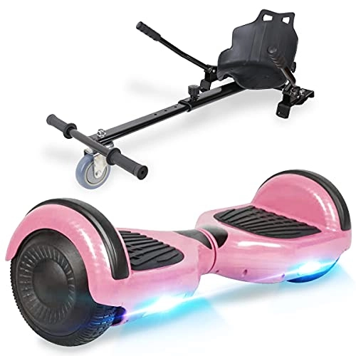 Self Balancing Segway : TOEU Hoverboard Go Kart Bundle, 6.5" Segway with Hoverkart, Built-in Bluetooth & Colorful LED Lights, Balance Board for Kids Gift, Pink