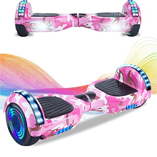 Self Balancing Segway : Windway 6.5'' Hoverboard Self Balancing Electric Scooter Overboard with Bluetooth and LED Lights, Off Road for Kids and Adults (Camouflage Pink)