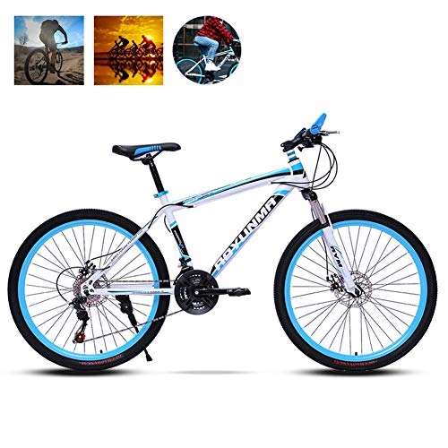26 pouces Vélo de montagne pour adulte homme femme vélo VTT 21/24/27  Vitesses Cadre en acier au carbone léger avec suspension avant,Bleu,21 speed