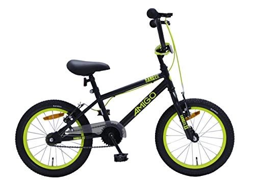 BMX : Amigo Danger - Vélo Enfant pour garçons - 16 Pouces - avec Freins à Main - Vélo BMX - de 4 à 6 Ans - Noir / Jaune