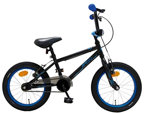 BMX : Amigo Fly - Vélo Enfant pour garçons - 16 Pouces - avec Freins à Main - vélo BMX - de 4 à 6 Ans - Noir / Bleu