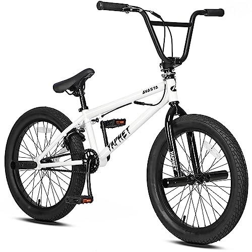 BMX : AVASTA 20 inch Kids Bike Freestyle BMX vélos pour 6 7 8 9 10 11 12 13 14 Ans garçons et débutants avec Sardines, Blanc