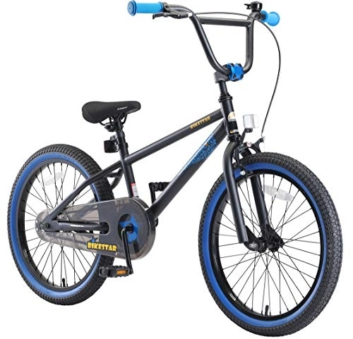 BMX : BIKESTAR Vélo Enfant pour Garcons et Filles de 6 Ans | Bicyclette Enfant 20 Pouces BMX avec Freins | Noir & Bleu