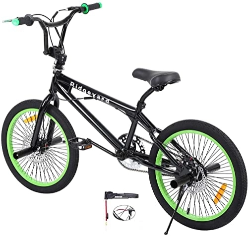 BMX : Ridgeyard Vélo BMX Freestyle BMX Bike avec Mini Pompe à Vélo | 20" Rotor | System 360°| 4 Chevilles (Noir + Vert)