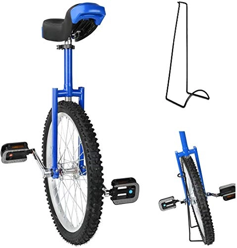 Monocycles : 16 / 18 / 20 / 24"Roue Trainer Monocycle Hauteur Réglable Skidproof Mountain Tire Balance Cycling Exercise, with Monocycle Stand, Wheel Monocycle, Blue, 18inch