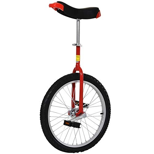 Monocycles : Homcom Monocycle vélo à Une Roue - Hauteur réglable 81 à 93 cm - Charge Max. recommandée 85 Kg - Acier Rouge