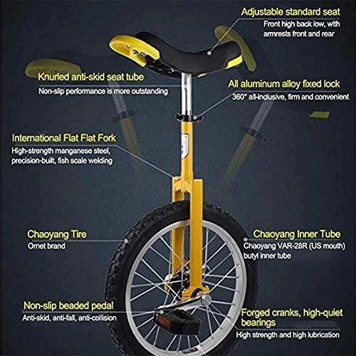Monocycles : Moter monocycle, 16-inch Roues monocycle entraîneur, 2, 125 Pouces pneus de Montagne butyle antidérapant, la Hauteur d'assise réglable, Jaune