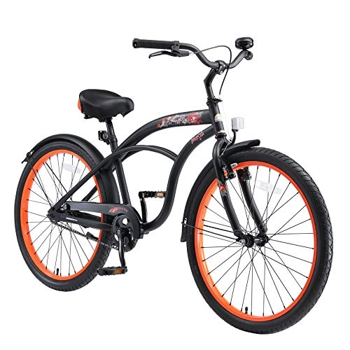 Vélos Cruiser : BIKESTAR Vélo Enfant pour Garcons et Filles de 10-13 Ans | Bicyclette Enfant 24 Pouces Cruiser avec Freins | Noir & Vert