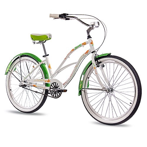 Vélos Cruiser : Chrisson Beachcruiser Sandy 26" Blanc / vert avec moyeu Shimano Nexus à 3 vitesses, vélo pour femme au look rétro