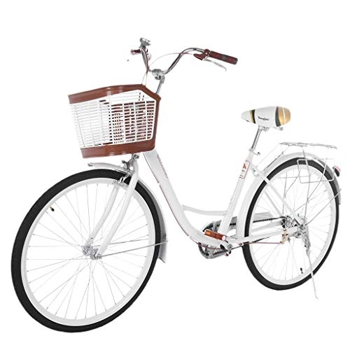 Vélos Cruiser : Haoo Vélo classique de 66 cm, vélo de plage, vélo de cruiser, vélo rétro confortable pour les trajets en voiture, vélo de course pour femme, vélo de cruiser (blanc)