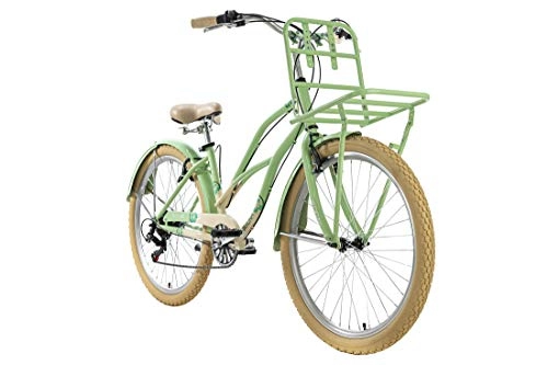 Vélos Cruiser : KS Cycling Beachcruiser Kahuna Porte-Bagages Avant pour Femme 26" Vert 41 cm