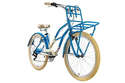 Vélos Cruiser : KS Cycling Beachcruiser Kahuna Porte-Bagages Avant pour Femme Bleu 41 cm