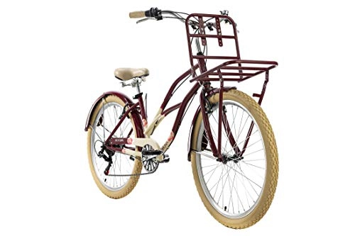 Vélos Cruiser : KS Cycling Beachcruiser Kahuna Porte-Bagages Avant pour Femme Rouge 41 cm (26")