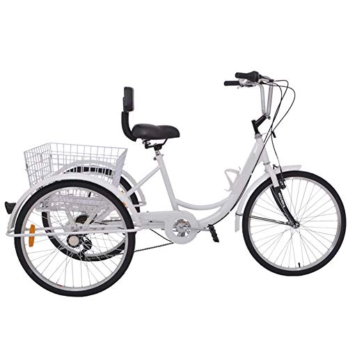 Vélos Cruiser : MOMOJA 24 '' Tricycle 6 Vitesse 3 Roue Vlo Trike Vlo Vlo Pdale De Vlo avec Panier pour Adultes en Plein Air Sports (Blanc)