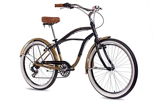 Vélos Cruiser : Vélo Chrisson Sando de 66 cm pour homme - Avec 6S Shimano - Noir et doré