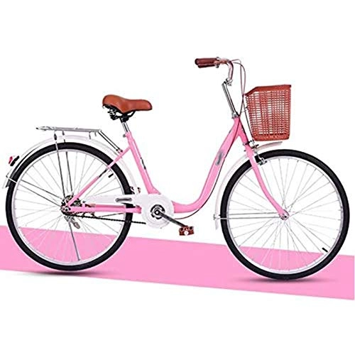 Vélos Cruiser : WXXMZY Vélo pour Femmes, Vélo De Loisirs pour Adultes De 24 Pouces, avec Cadre Avant, Panier De Banlieue À Cadre en Acier À Haute Teneur en Carbone (Color : Pink, Size : 22 inches)