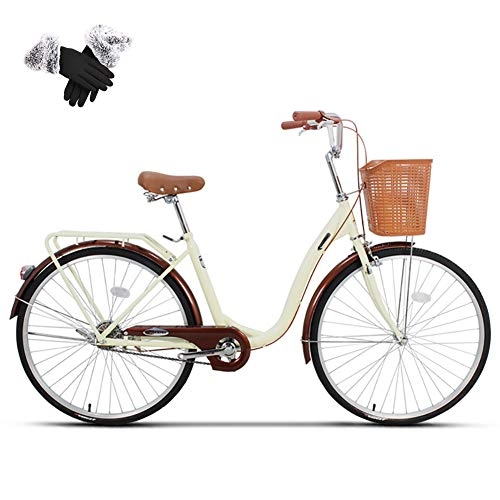 Vélos Cruiser : ZZD Vélo de Banlieue Cruiser City pour Femmes, vélo Confortable de 26 Pouces, livré avec Panier et Gants épais, pour Femmes et Hommes 160-180 CM