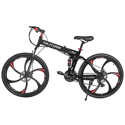 Vélos de montagnes : 21 / 24 Speed 26 inch Double Disque Brake Full Suspension Folding Mountain Bicycle Positioning Gearwheel VTT, noir