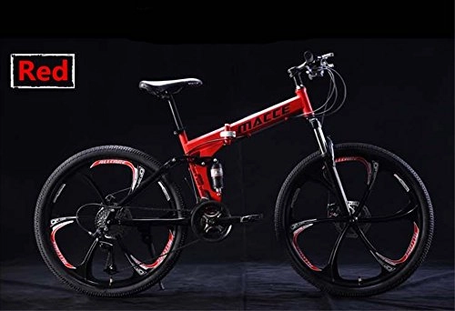 Vélos de montagnes : A&ZMYOU VTT / vélo Pliant à vélo 27 / 24 Vitesses 24 Pouces / 700CC Hommes et Femmes vélos Enfants vélo Double Frein à Disque (Color : Rouge, Taille : Six Spokes-Twenty One)