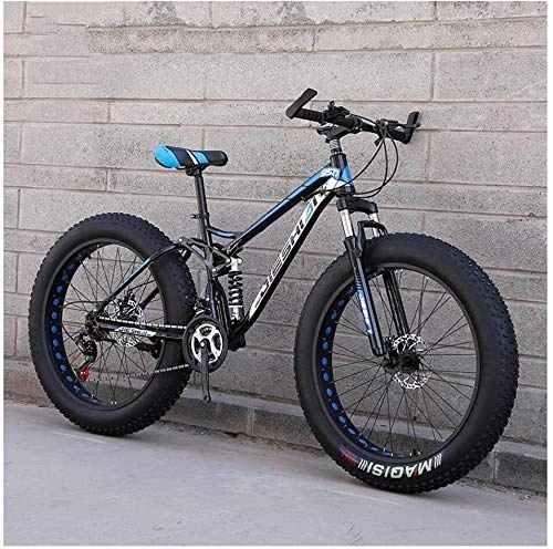 Vélos de montagnes : Adult Mountain Bikes, Fat Tire Double Frein à Disque Hardtail VTT, Big Wheels vélo en Acier Haute teneur en Carbone (Color : New Blue, Size : 24 inch 27 Speed)
