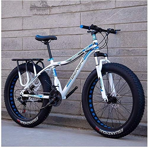 Vélos de montagnes : Adulte Fat Tire Mountain Bikes, double disque de frein VTT Semi-rigide, Suspension avant bicyclette, femmes tout terrain VTT, (Color : White D)