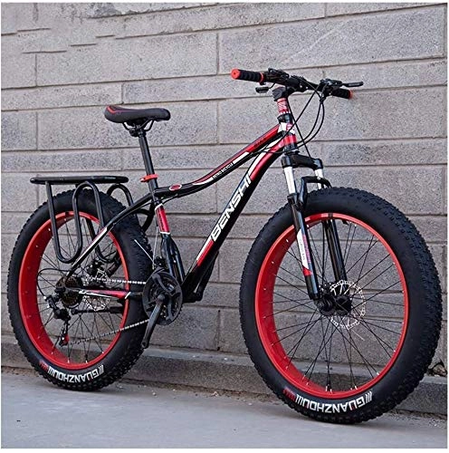 Vélos de montagnes : Adulte Fat Tire Mountain Bikes, Double Disque de Frein VTT Semi-Rigide, Suspension Avant vélo, Femmes Tout Terrain VTT (Color : Red a, Size : 24 inch 21 Speed)