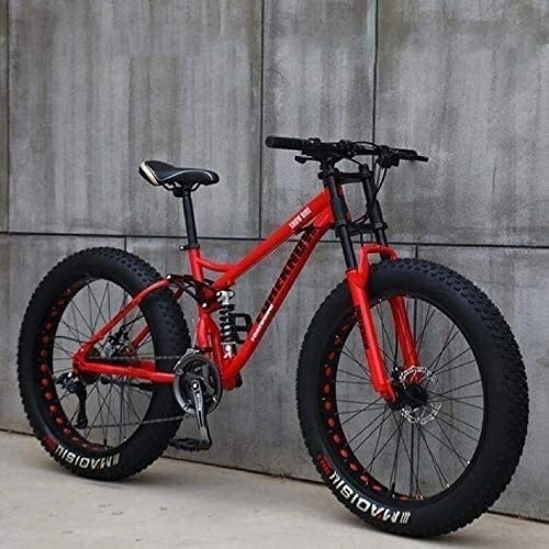 Vélos de montagnes : Adulte Mountain Bikes, 24 pouces Fat Tire Hardtail VTT, suspension double cadre et fourche à suspension tout-terrain, VTT (Color : Red)