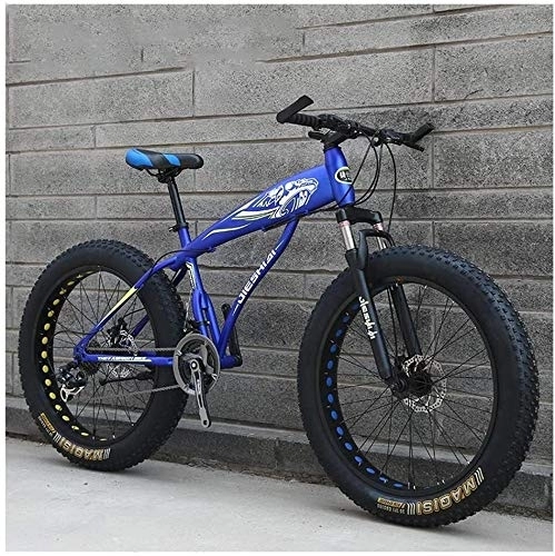 Vélos de montagnes : Adulte Mountain Bikes, Garçons Filles Fat Tire Mountain Trail Bike, double frein à disque VTT Semi-rigide, cadre en acier haute teneur en carbone, Vélo, (Color : Blue E)