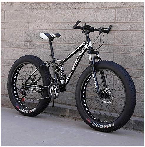 Vélos de montagnes : AYHa Adult Mountain Bikes, Fat Tire double frein à disque Hardtail VTT, Big Wheels vélo en acier haut carbone, New Black, 26 pouces 27 Vitesse