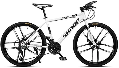 Vélos de montagnes : BECCYYLY Vélo de Montagne VTT, 24 / 26 Pouces Double Frein à Disque, Adulte VTT Pays Gearshift Vélo, VTT Semi-Rigide avec l'acier Siège réglable Carbon Blanc 10 Cutter Bicyclette