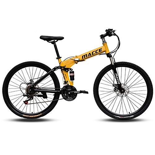 Vélos de montagnes : Bicicleta Plegable De Montaña Para Adultos / Rueda De Radios / Bicicletas De Freno De Disco Doble Outroad Al Aire Libre Para Bicicleta De 21 Velocidades De Suspensión Completa VTT-yellow-24inch27spe