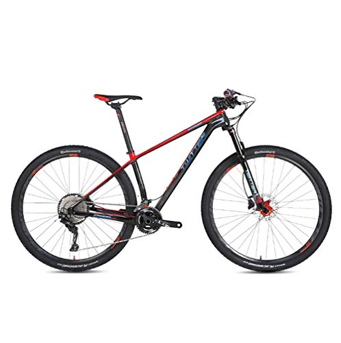 Vélos de montagnes : BIKERISK Fibre de Carbone Mountain Bike 27, 5 / 29' » Vélo Hybride à l'avant / Full Suspension, 22 / 33 Dérailleur délais, Siège réglable (Noir Rouge), 22speed, 27.5×17