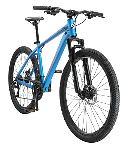 Vélos de montagnes : BIKESTAR VTT en Aluminium, Frein à Disque, 21 Vitesses Shimano, 27.5 Pouces | Mountainbike Cadre 18" Pouces MTB Suspension Avant | Bleu Orange
