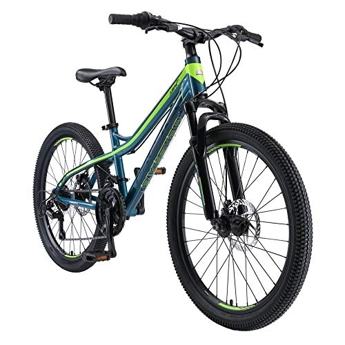 Vélos de montagnes : BIKESTAR VTT Vélo Tout Terrain pour Enfants de 10-13 Ans | Bicyclette 24 Pouces 21 Vitesses Shimano, Hardtail, Freins Disc, Suspension | Petrol & Vert