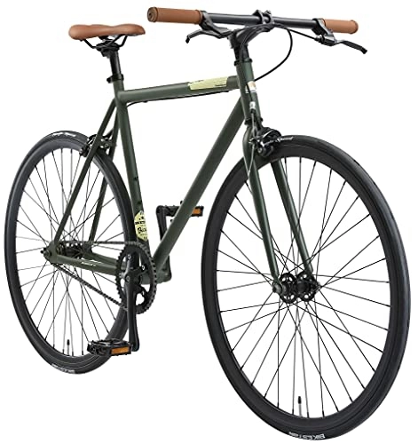 Vélos de montagnes : BIKESTAR Vélo de Route VTC 28 Pouces CTB | Vélo Urbain Fixie Single Speed Cadre 53 cm | Vert
