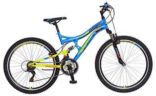 Vélos de montagnes : breluxx® 2019 Vélo de Montagne pour Enfant à Suspension complète Dragon Sport avec 18 Vitesses Shimano Bleu 26"