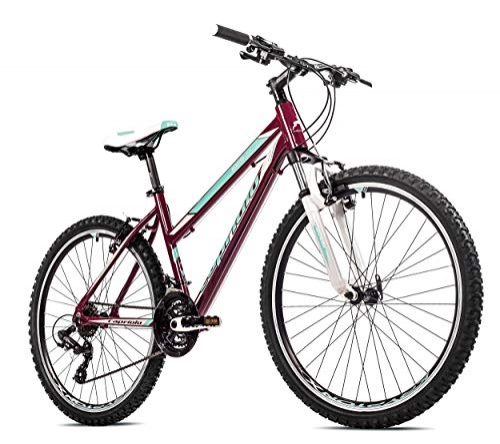Vélos de montagnes : Breluxx® VTT pour femme 26" avec écran FS en aluminium, bordeaux, turquoise, 21 vitesses Shimano – Fabriqué en UE